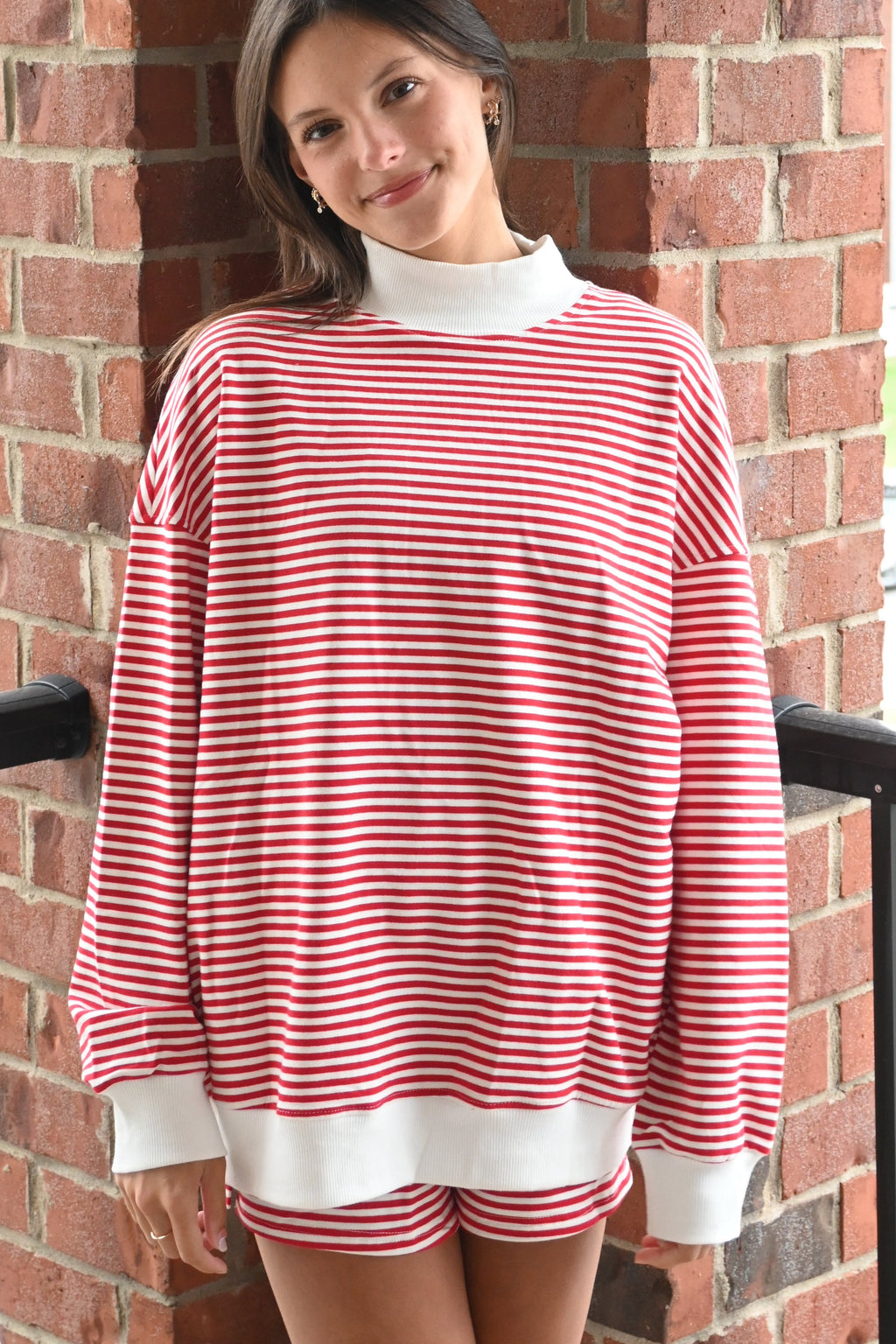 BELLA STRIPED MOCK NECK & SHORTS SET