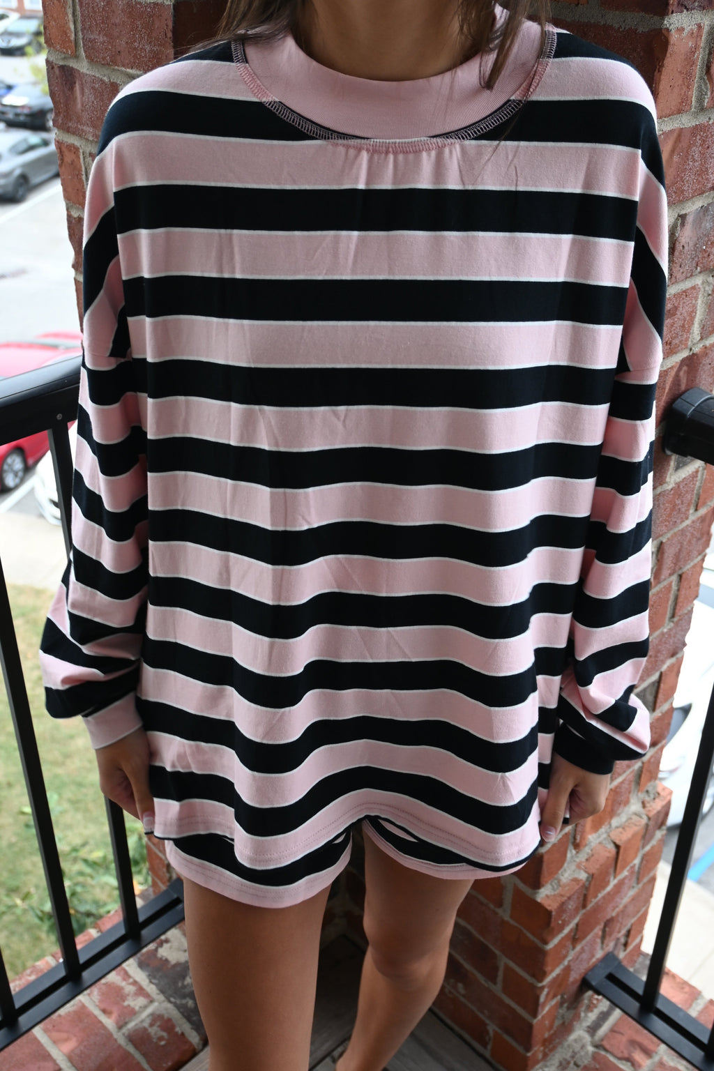 MAY STRIPED MOCK NECK & SHORTS SET